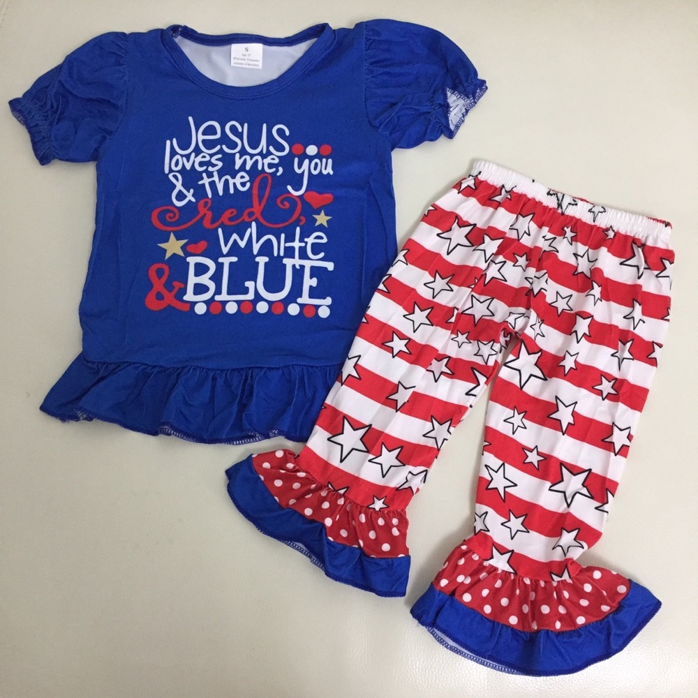 Jesus loves America cute ruffle pants outfit